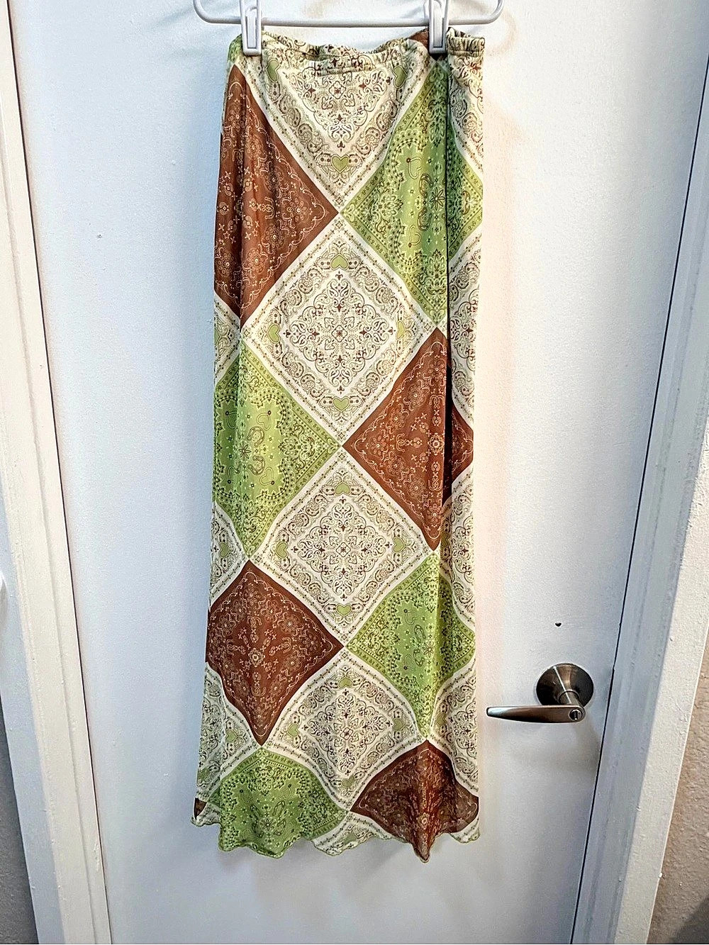 Paisley Print Maxi Skirt in Green & Brown